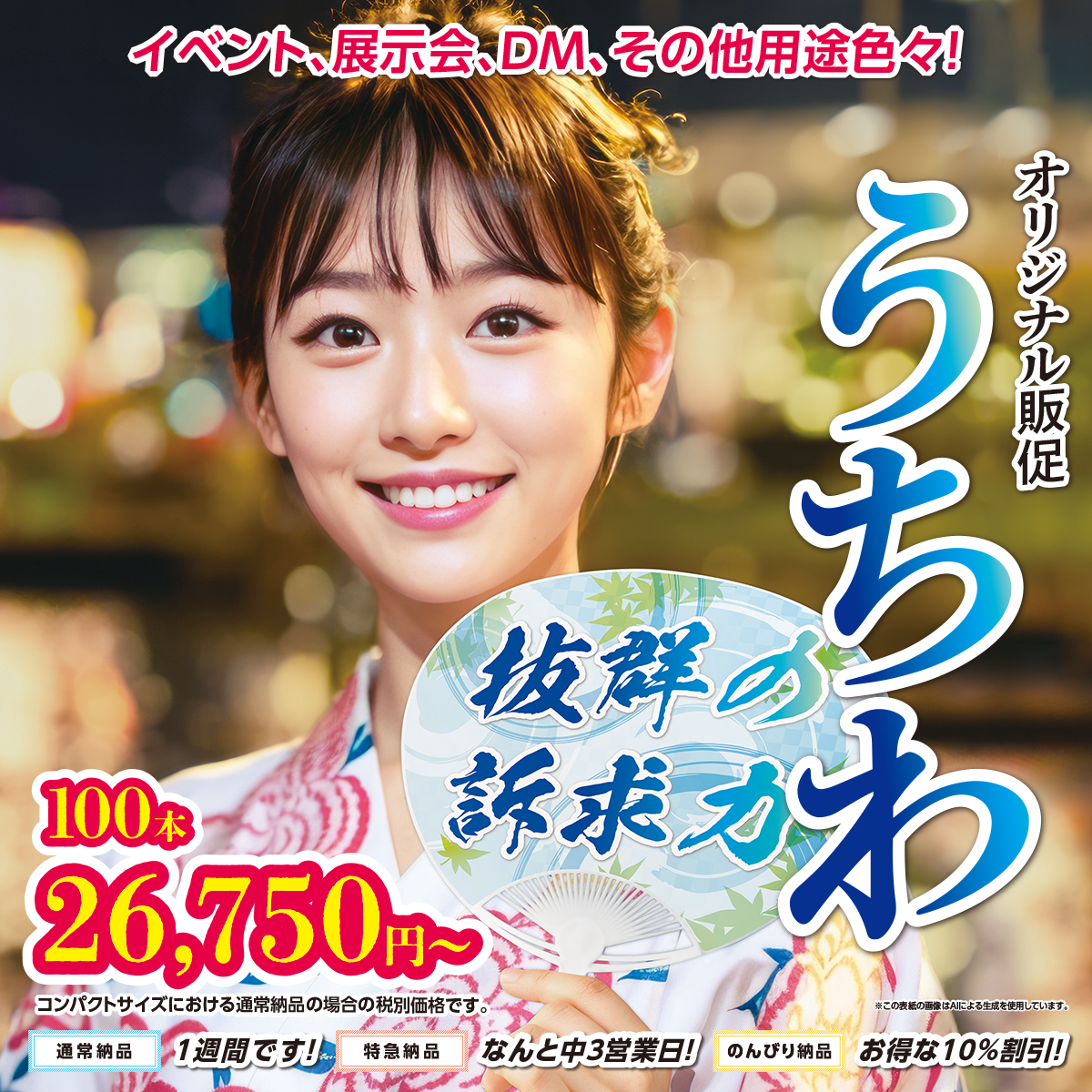 思わず手に取る夏の定番。配ってよし、使ってよしの人気SPツール。オリジナル販促うちわ