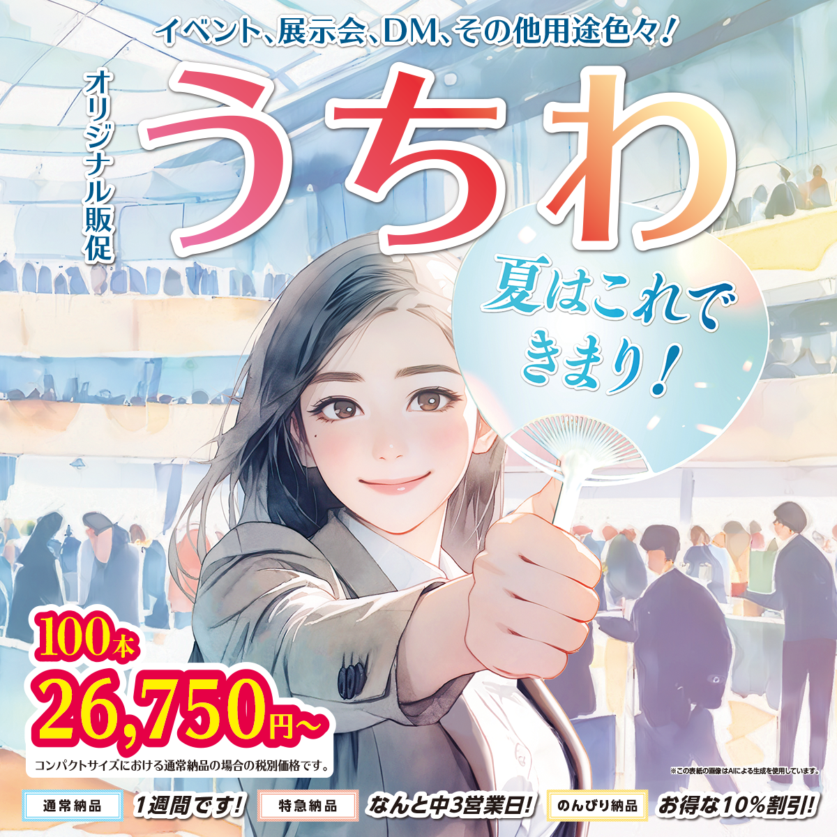思わず手に取る夏の定番。配ってよし、使ってよしの人気SPツール。オリジナル販促うちわ
